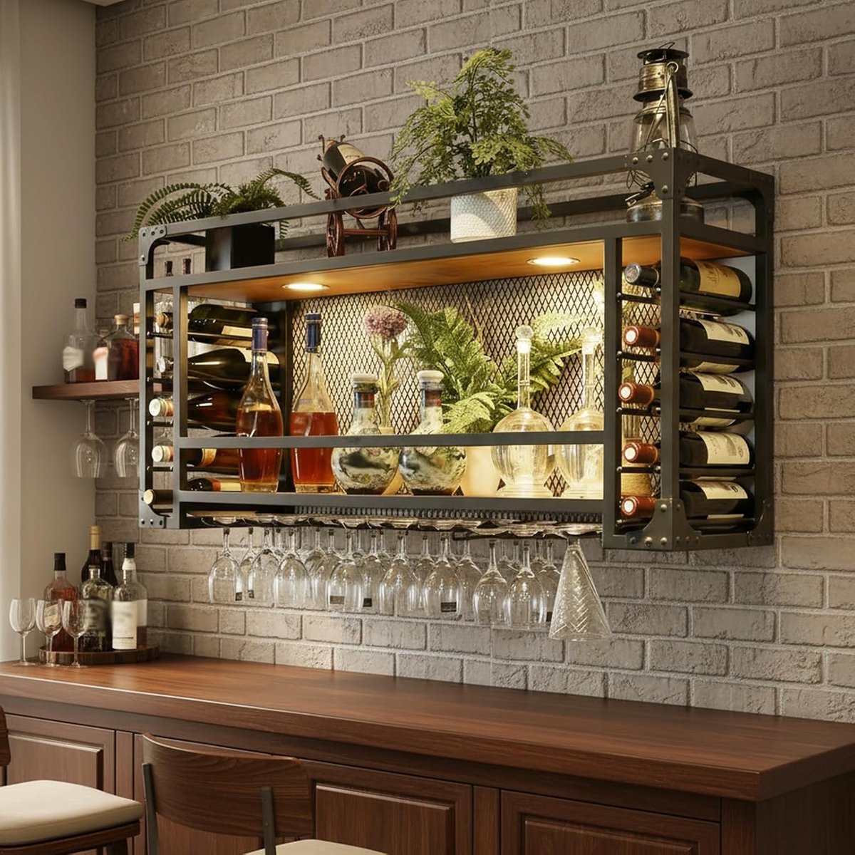 Luxe Hangend Wijnrek Groot – Plafondmontage of Wandmontage