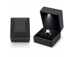 Ring Doosje met LED Licht – Zwart – Voor Huwelijk, Verloving of Valentijnsdag