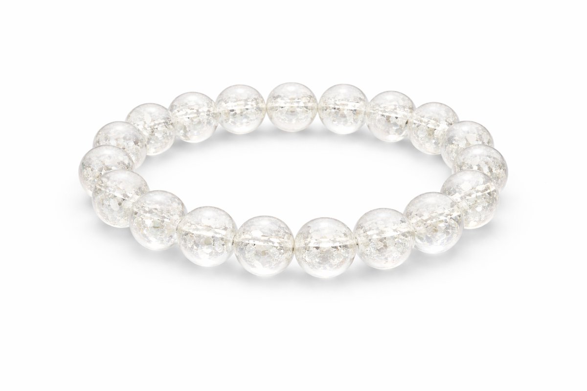 Gebarste Bergkristal Armband 10 mm – Crackle Quartz – Handgemaakte Edelsteen Armband – Unisex