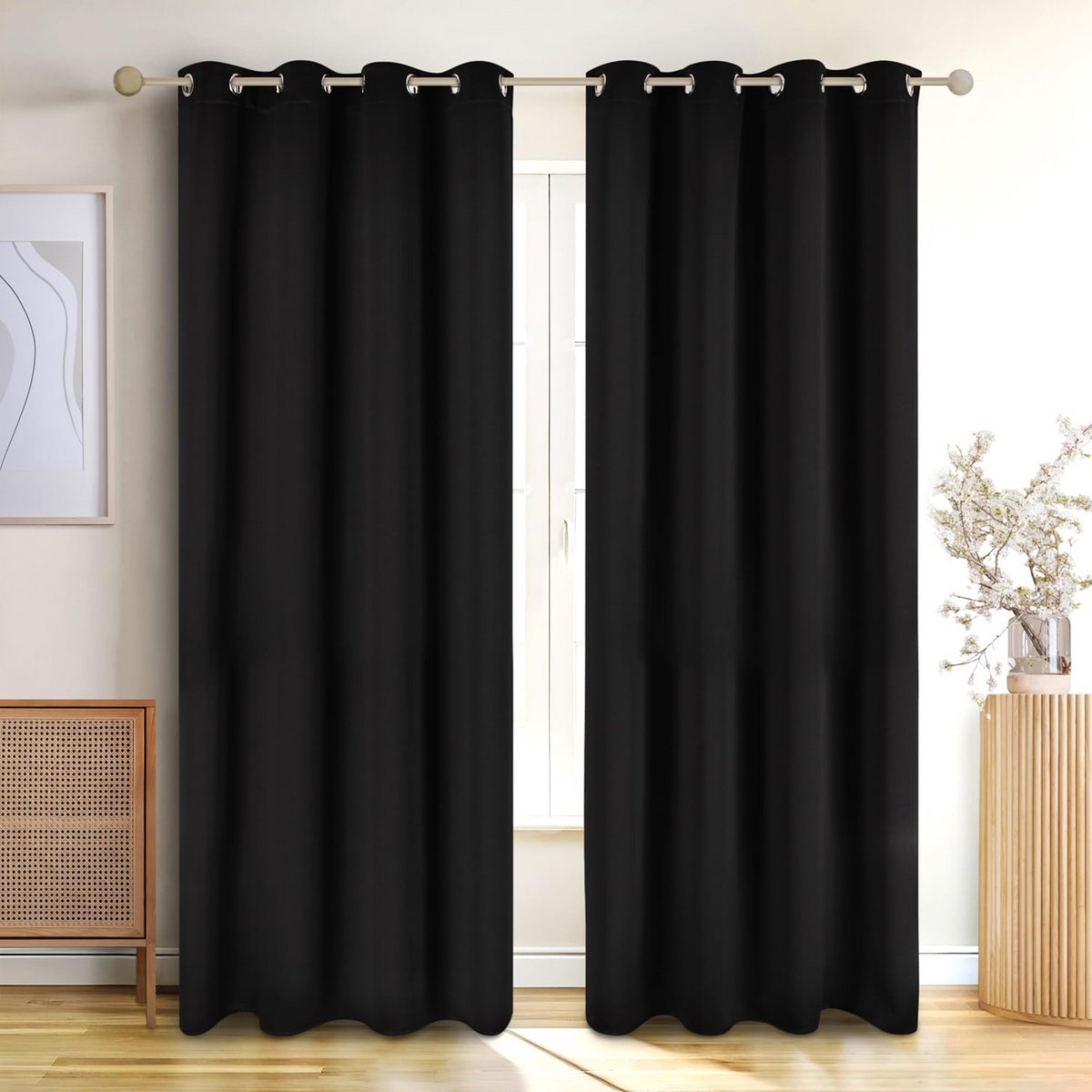 Verduisteringsgordijnen Set van 2 - Ondoorzichtige Gordijnen met Ringen 295 x 140 cm Zwart