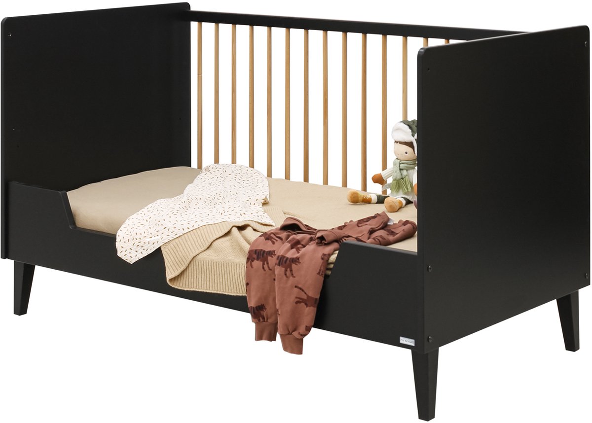 Bopita Xem Bedbank - 70x140 cm - Mat Zwart / Eiken