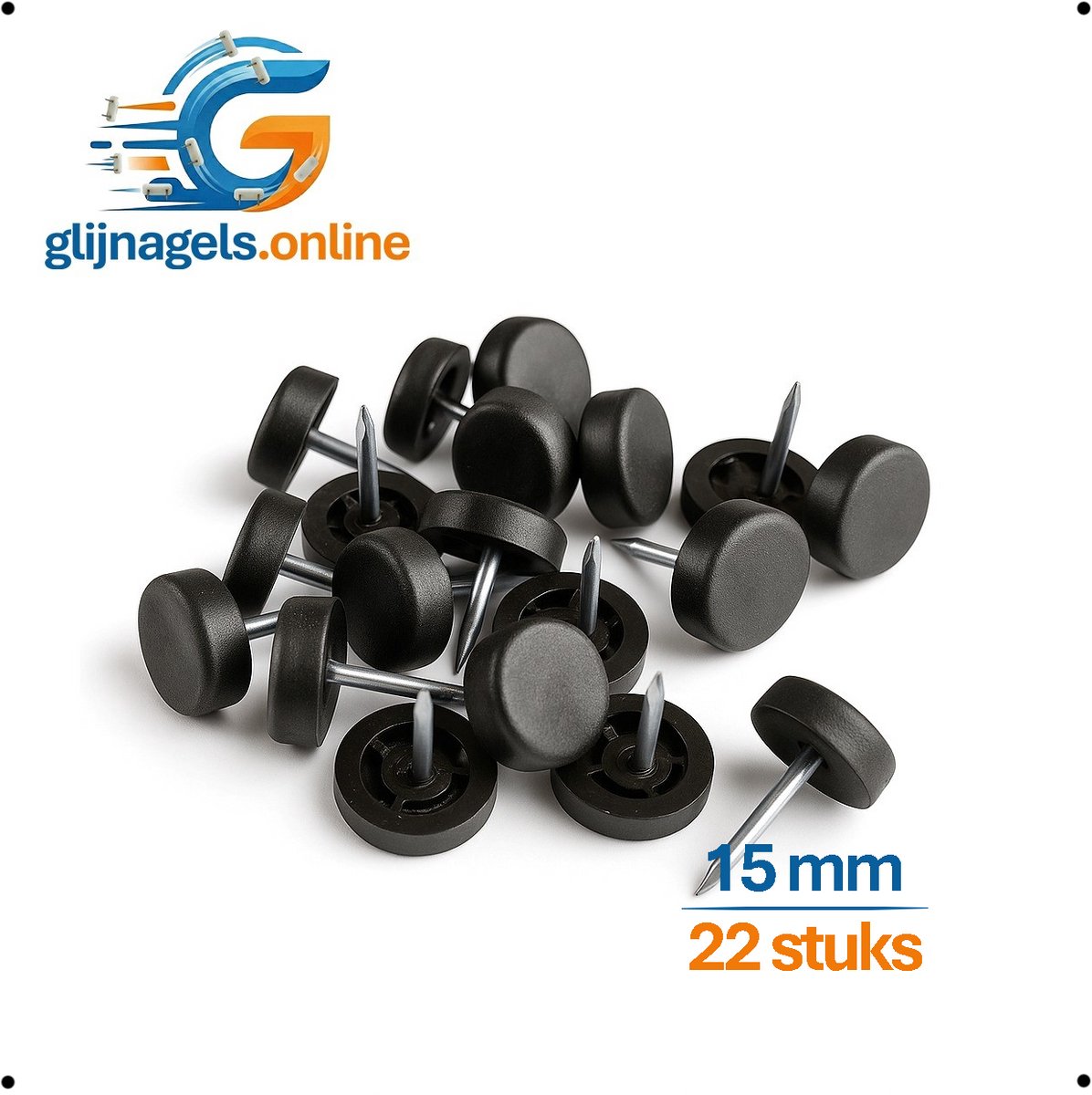 22 STUKS PREMIUM GLIJNAGELS rond 15 mm zwart – PVC meubelglijders – Vloerglijders – Meubeldop – Glijdop – Meubelpoten glijders – Vloerbeschermers – Bescherming tegen krassen en vocht – Geluiddempend – Voor kasten, tafels en stoelen en banken