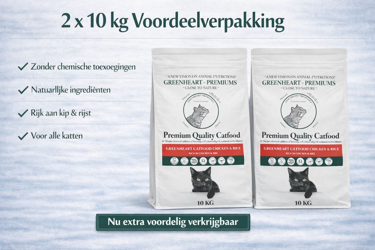 Greenheart kattenvoer Kip 2x 10 kg Voordeelverpakking - Kat