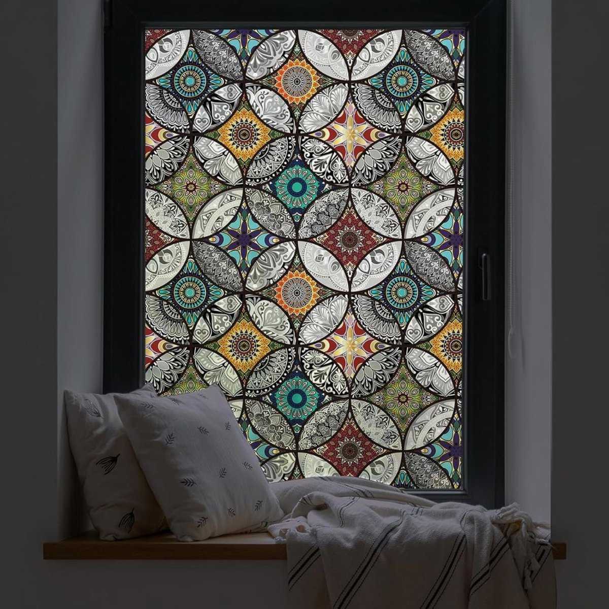 NBAP® Raamfolie Glas in Lood - Zelfklevend - Antieke Look - Multicolor