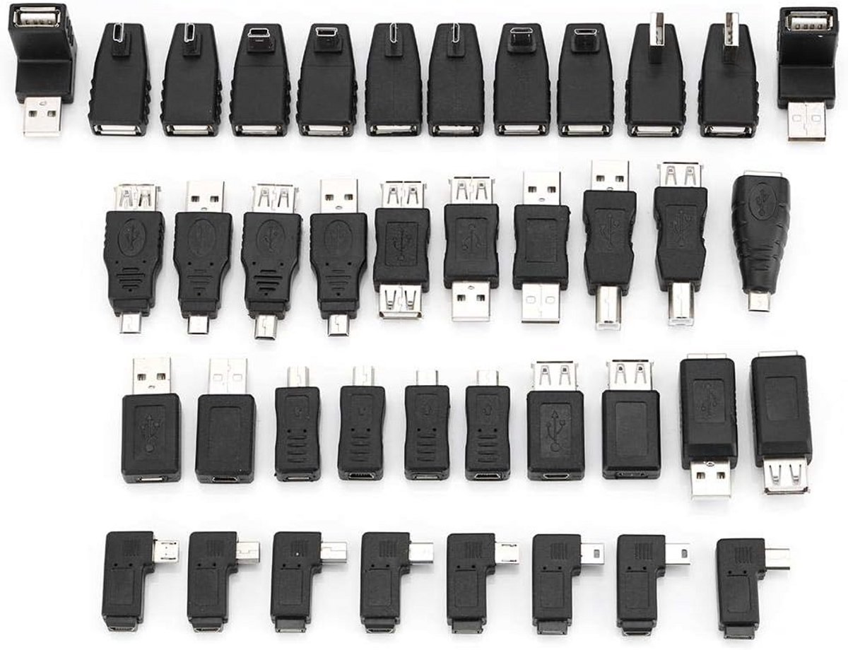 40 Stuks Hoek USB Adapters: Micro USB en Rechte/Gebogen Connectoren