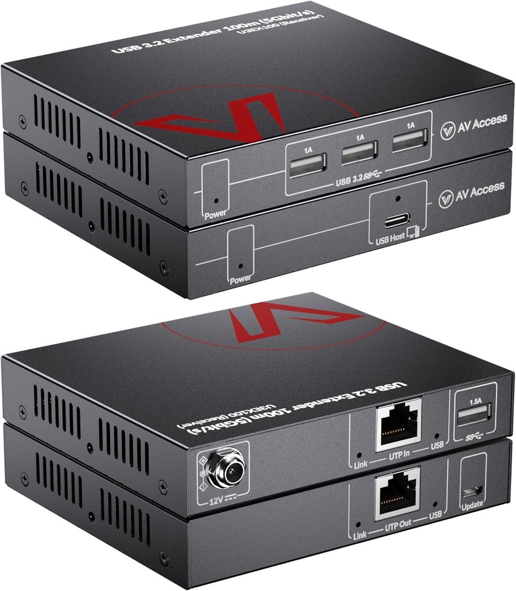 USB 3.0 Extender over Cat6a/7 tot 100 Meter met 4 Poorten