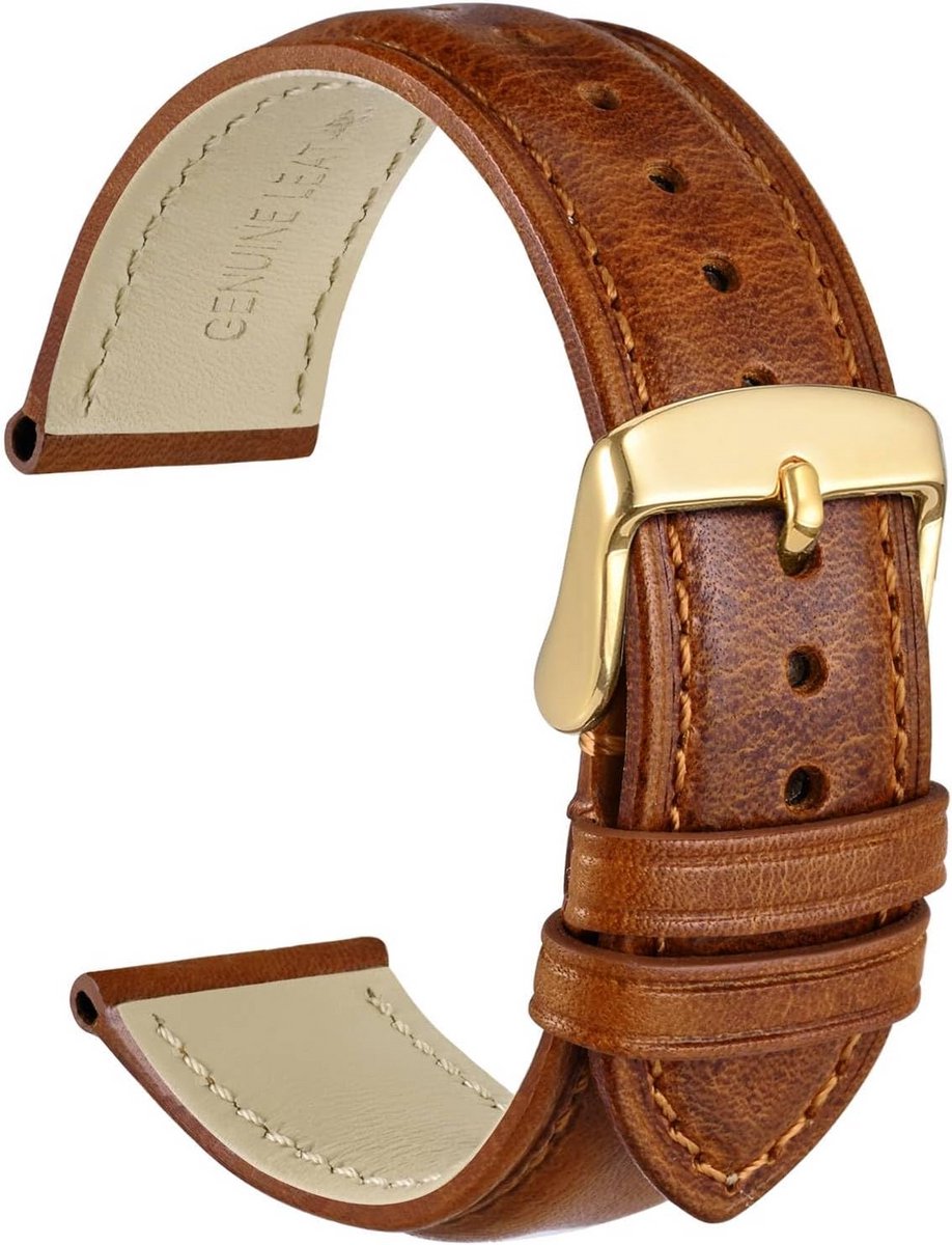 Vintage Leren Horlogeband met Gouden Gesp - Diverse Maten