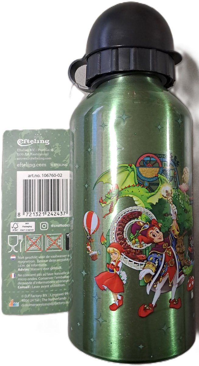 Efteling Aluminium Drinkbeker / drinkfles 400 ml Groen