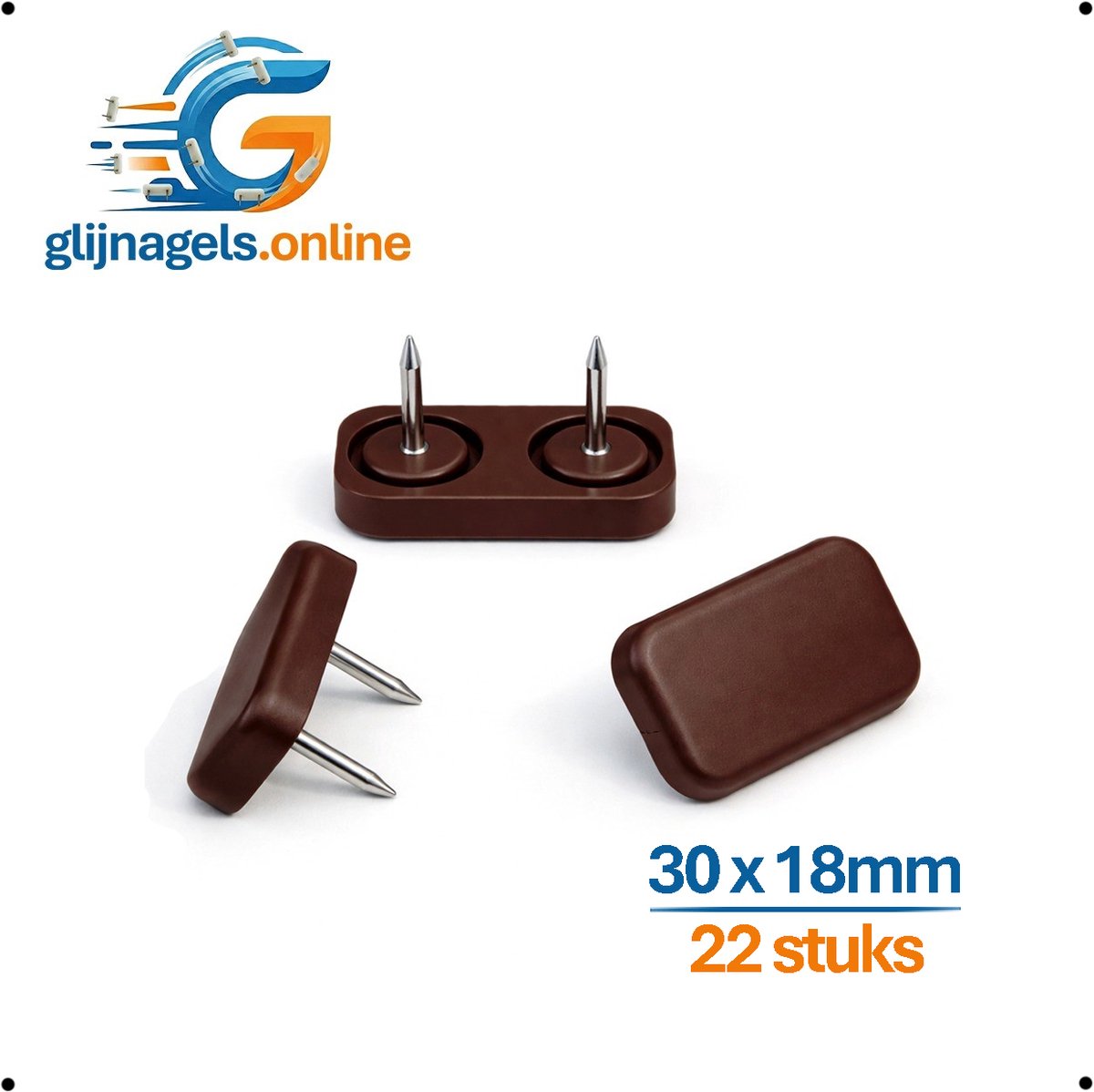 22 STUKS PREMIUM GLIJNAGELS - Glijnagel 30x18mm Bruin – Glijders PVC kunstof - Vloerglijders - Meubeldop - Glijdop - Meubelpoten glijders - Vloerbeschermers - Hout Bescherming tegen krassen en vocht - Geluiddempend - Ook v kasten tafels tuinmeubels