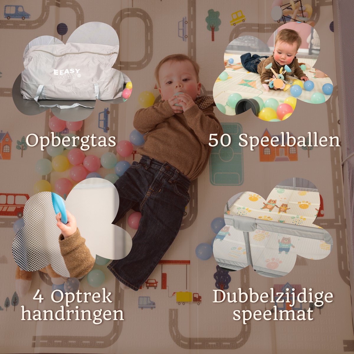 Grondbox – Top kwaliteit - Stevig - Eenvoudig - Twee formaten - 180x150cm - Inclusief Dubbelzijdige Speelmat – Baby Speelbox met 50x Speelballen - Kinderbox - Babybox - Box voor baby's - Kruipbox - Baby box - Playpen - Grijs – foto 6