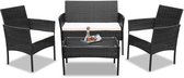 Ensemble de sièges Ensemble de meubles de jardin extensible Ensemble de meubles de jardin avec plateau de table en verre Meubles de jardin en polyrotin Noir
