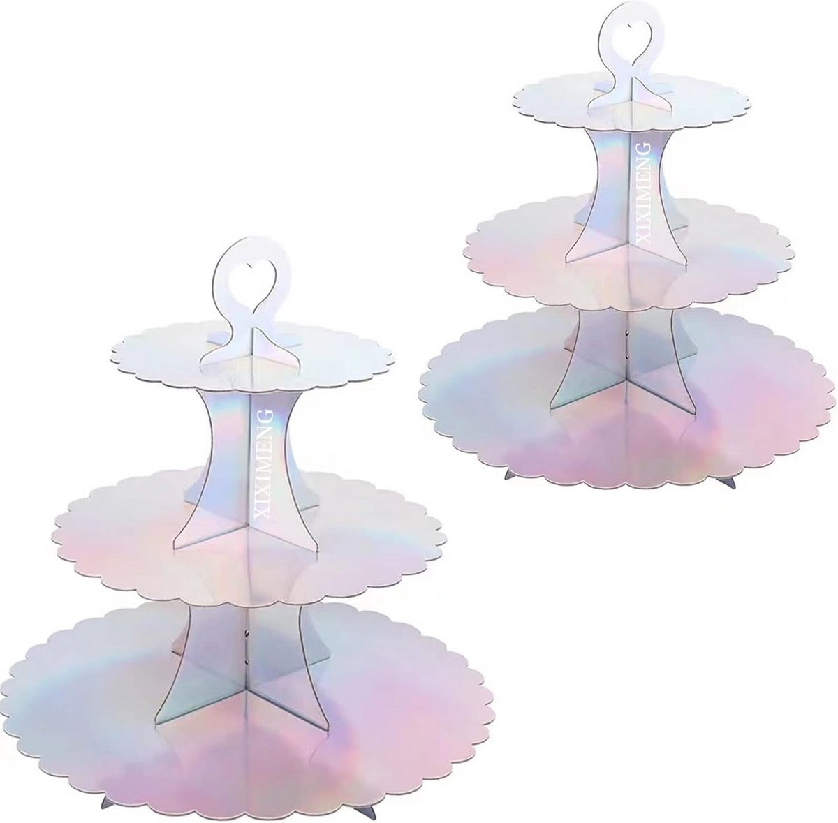 2-Pack Kartonnen Cupcake Toren met Kanten Rand voor Desserts en Feestjes
