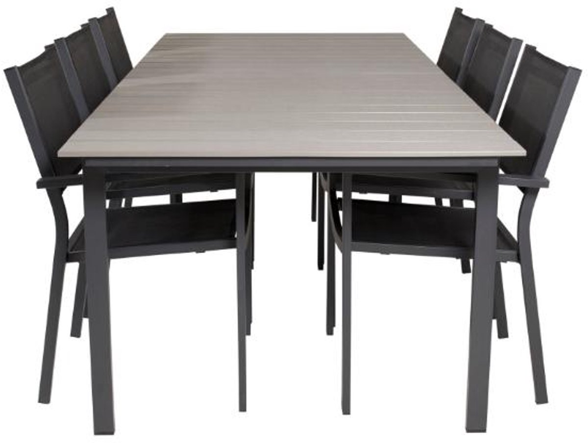 Levels tuinmeubelset tafel 229x100cm 6 stoelen Copacabana zwart.