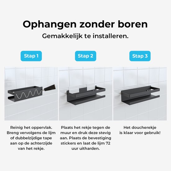 Instructies voor het monteren van doucherek zonder boren.