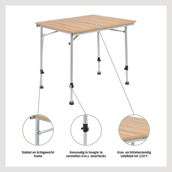 Travellife Sorrento Uitschuifbare Campingtafel Bruin 80/110/140x70 cm - Compact en gebruiksvriendelijk - In hoogte verstelbaar - Stabiel en lichtgewicht van Merkloos — afbeelding 5