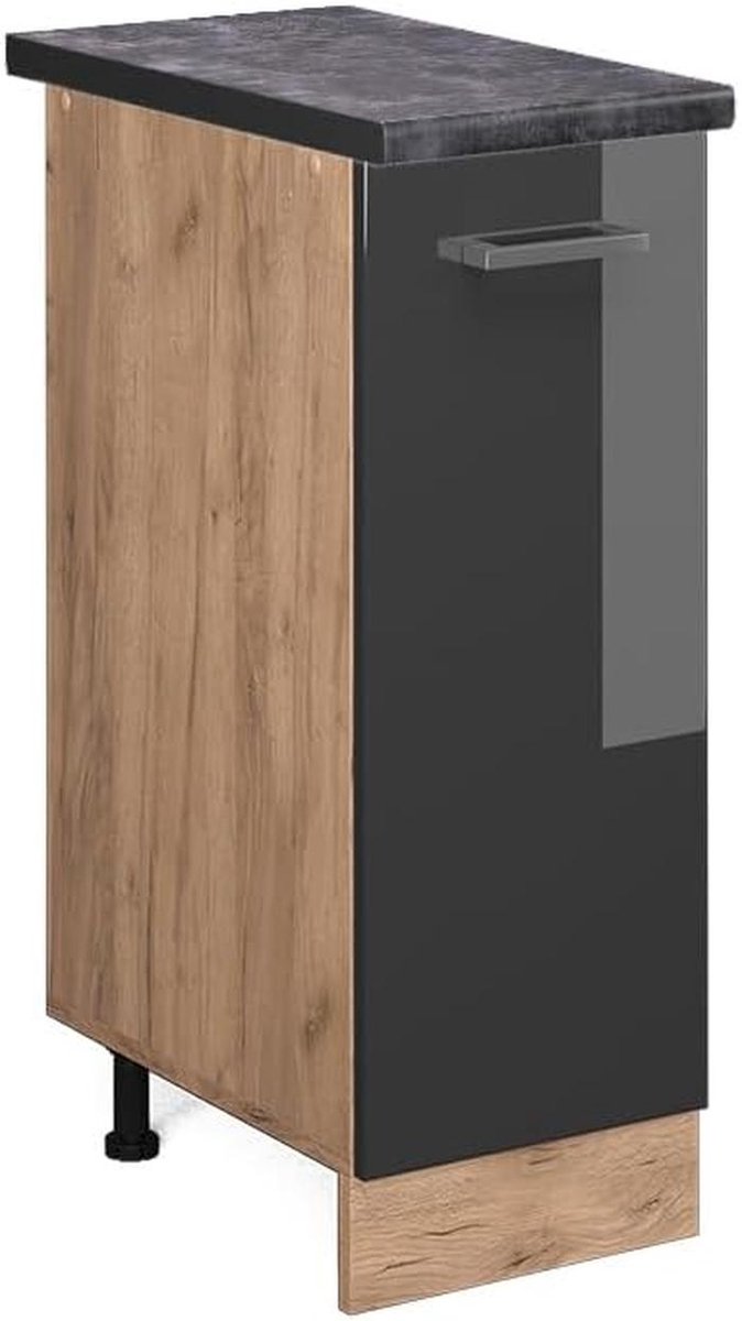 Moderne Apothekerskast Antraciet Hoogglans met Eiken Hout - 30 cm