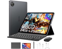 Tablet Blackview ZENO 10 - 5G LTE - 24GB RAM - 256 GB ROM - 8800mAh -Gemini Al - Android 15 - 11 inch - 2K FHD+ gamingtablet - pc-modus - Widevine L1 - OTG - Met Toetsenbord, slimme pen, Muis - Zwart