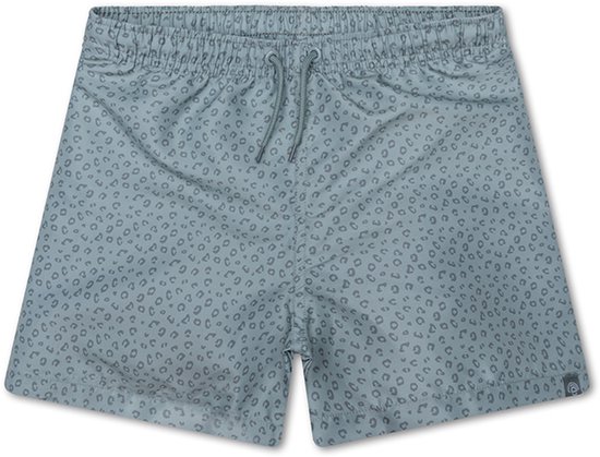 Lichtblauwe zwembroek met een donkerblauwe luipaardprint en een trekkoord.