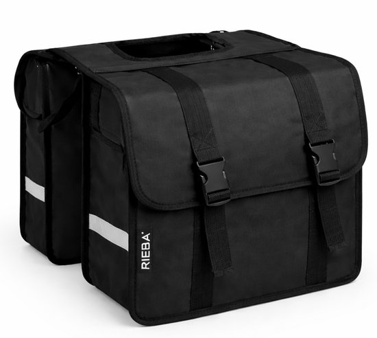 Rieba® Dubbele Fietstas 42 Liter - Electrische fiets - Stadsfiets - Reflectoren - Zwart - Waterdicht - Tarpaulin - Universele Bevestiging