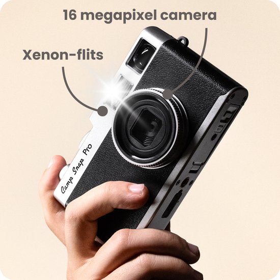 Campsnap Pro Digitale Camera - Schermvrije Retro Fotocamera - 16 Megapixel - 4 Ingebouwde Filters - 500 foto's - Minimalistisch Vintage Design - Met Xenon Flits - Oplaadbaar - 4GB - Zwart