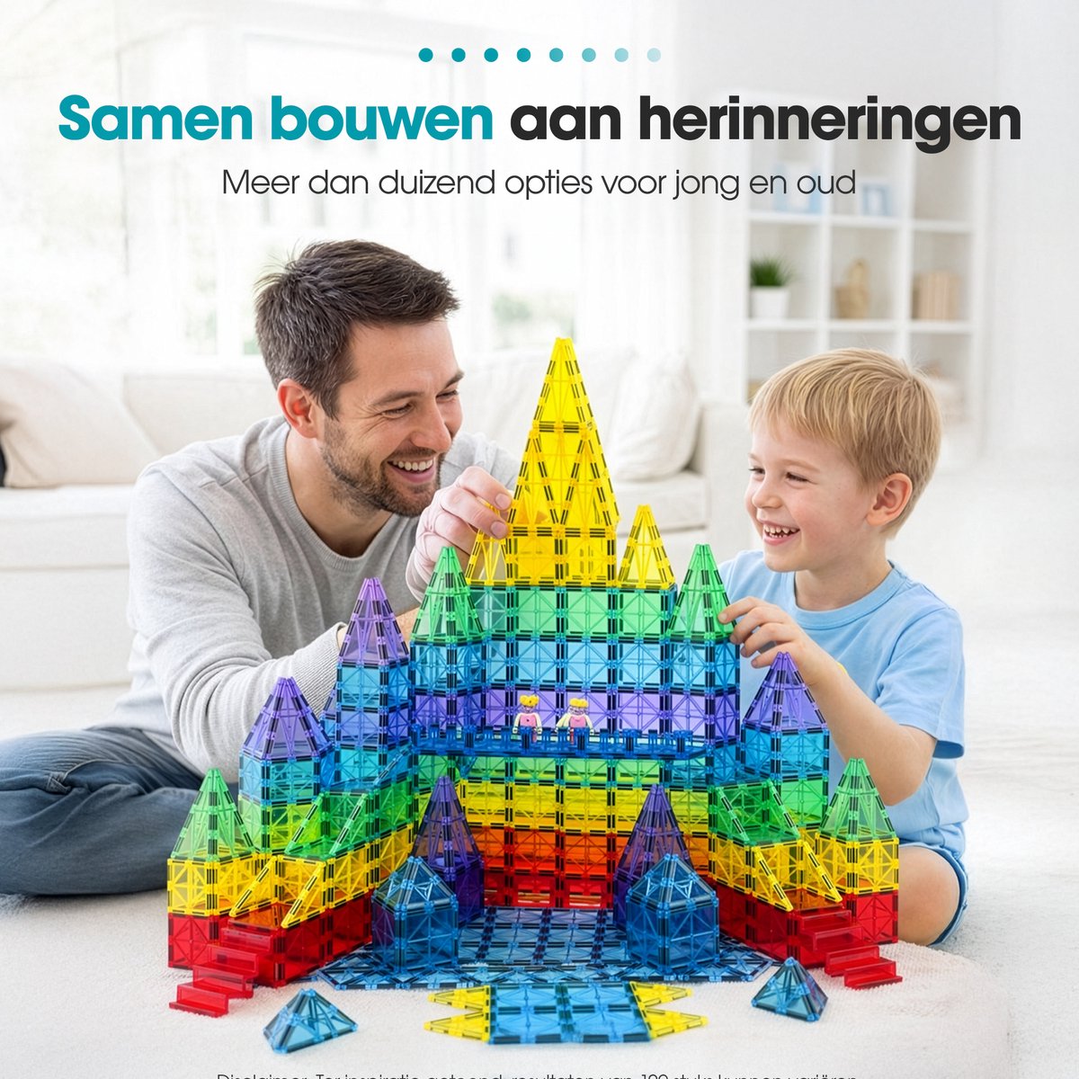 Magnetic tiles - XL 129 stuks - Magnetische tegels - Speelgoed - Magneet tegels - Montessori - Bouwstenen - Travel set - Constructiespeelgoed - Met 4 magna poppetjes — afbeelding 4