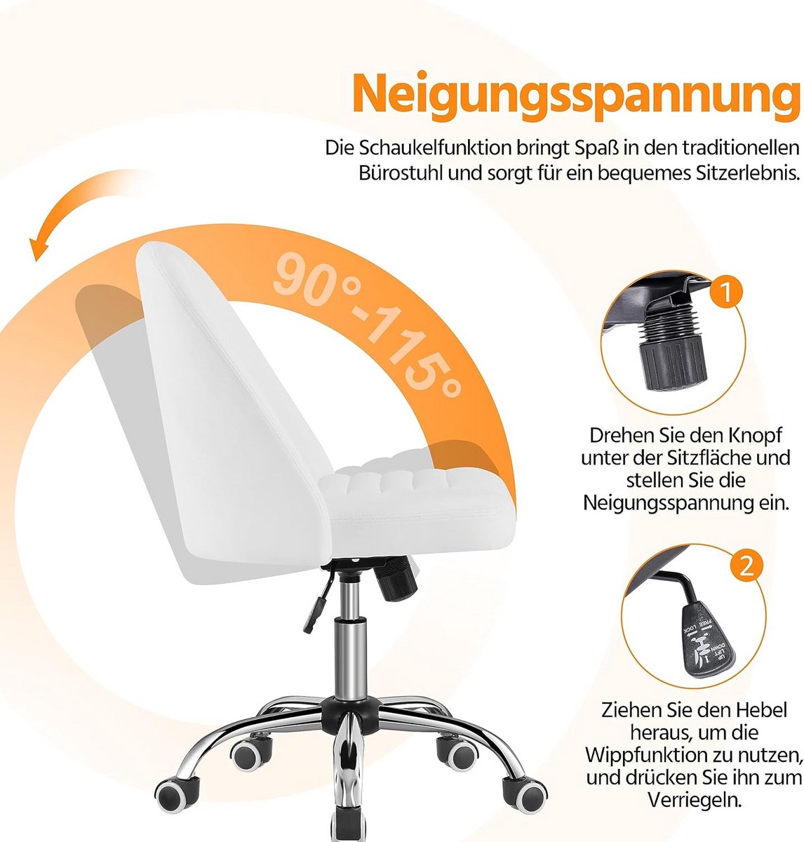 Ergonomische Draaistoel zonder Armleuningen - Hoogte Verstelbare Bureaustoel met Wieltjes - Comfortabele Werkstoel voor Kantoor en Thuis thumbnail 5
