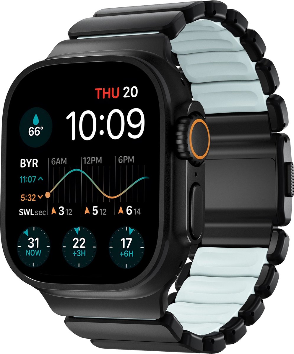 Nomad Stratos Horlogeband Zwart Hardware 45/46/49mm – Titanium Klasse 4 Hardware – Krasbestendige DLC-Coating – Compatibel met Apple Watch Series 1-11 en SE - Blauw