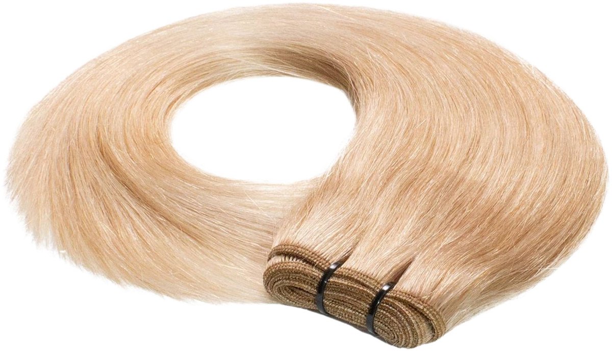 hair2heart Premium Echthaar Tressen om in te naaien Extensions glad - 60 cm 50 g 9/0 lichtblond