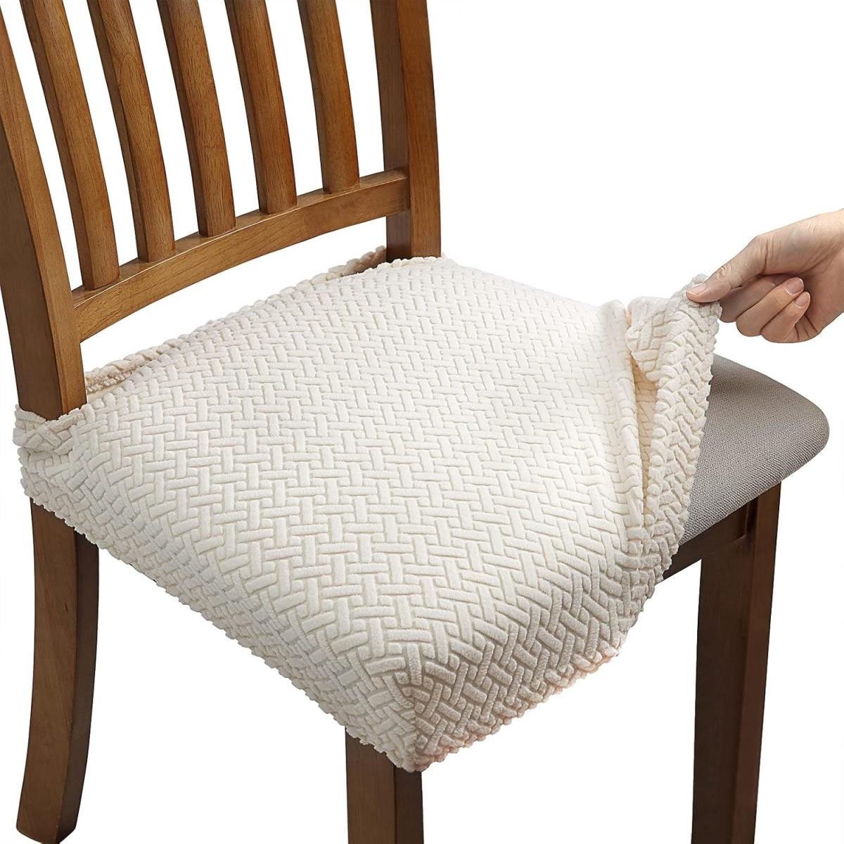 longziming -Set van 4 Stoelhoezen voor Barkrukken - Elastisch Jacquard Eetkamerstoelhoezen - Wasbaar en Afneembaar met Rugbanden - Geschikt voor Slaapkamer, Woonkamer, Kantoor en Evenementen - Beige