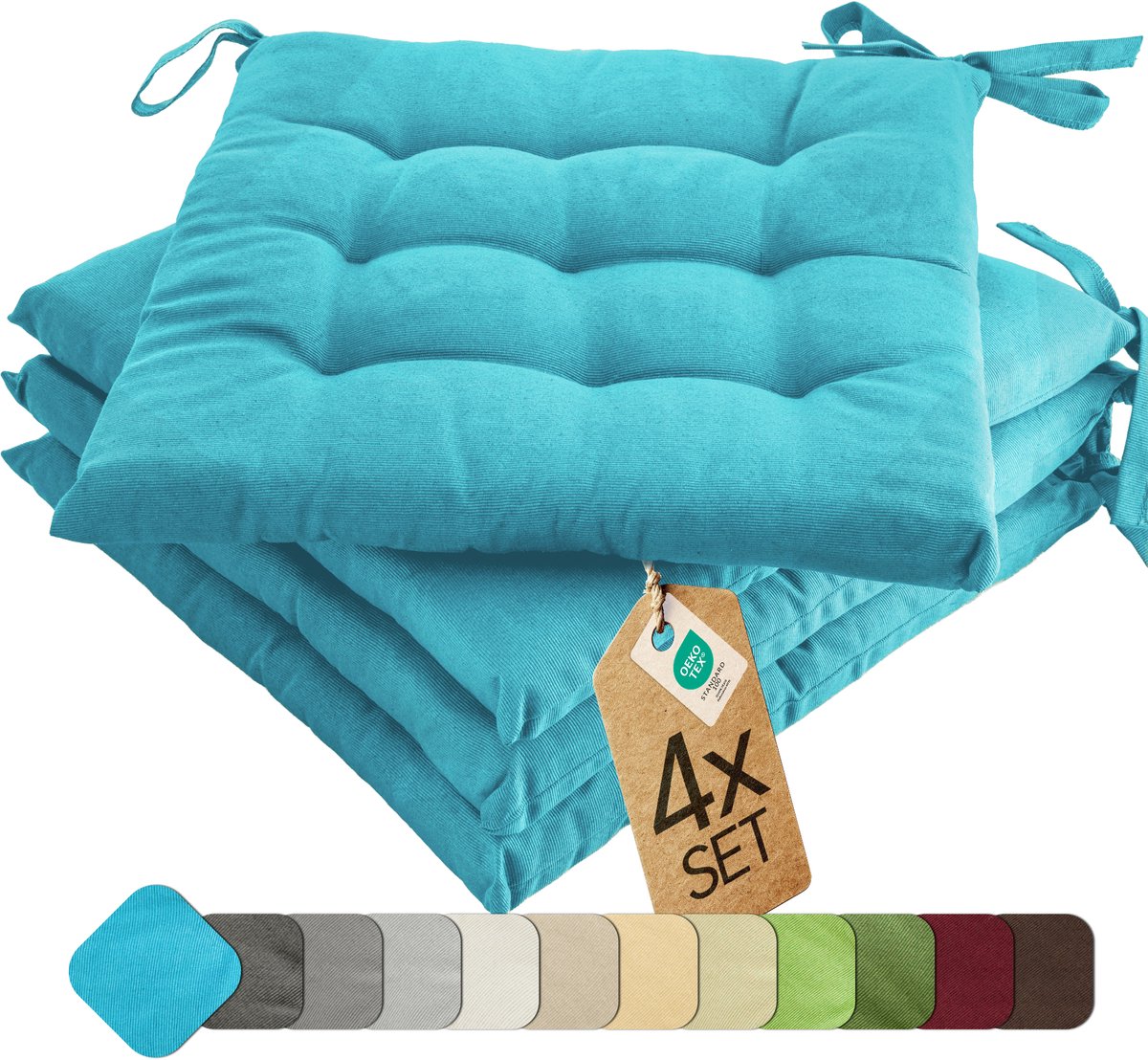 etérea Basic Zitkussen Stoelkussen - Seat Cushion 4 Stuk - 40x40 cm - Türkis