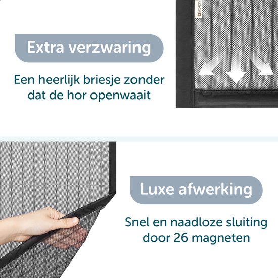 ForDig Vliegengordijn 95x235 cm - Glasvezel A-kwaliteit - Luxe Deurhor Magnetisch - Horgordijn – Vliegengordijn – Hordeur - Zwart
