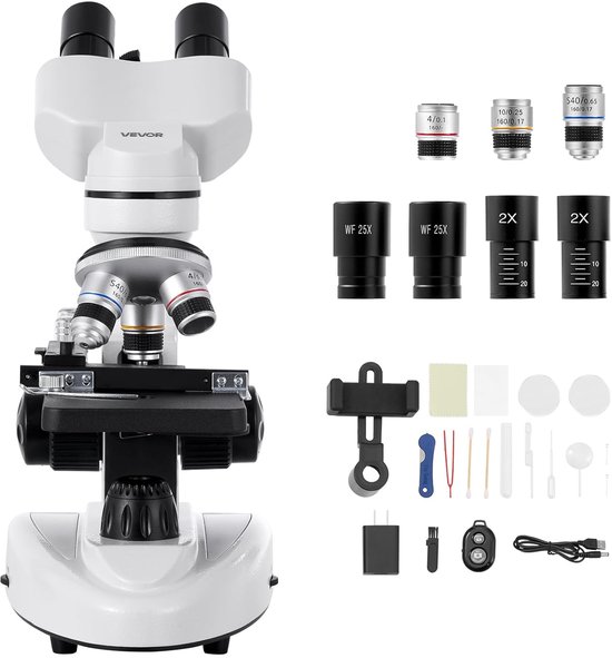 Binoculaire Microscoop - 40x-2000x Vergroting - Professionele Laboratorium Microscoop - LED Verlichting - Inclusief Telefoonhouder - Aluminium Behuizing - Biologische Microscoop - School - Thuis - Studenten - Onderzoek - Microscoop Set van MELVRA — afbeelding 3