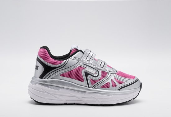 Roze en zilverkleurige Replay sneaker voor meisjes met klittenbandsluiting en mesh details.