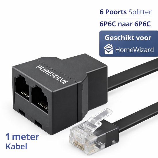 P1 Splitter voor Slimme Meter – RJ11 naar 2x RJ11 – Geschikt voor HomeWizard P1 Meter – Energiemeter – Passieve Splitter – 1 Meter