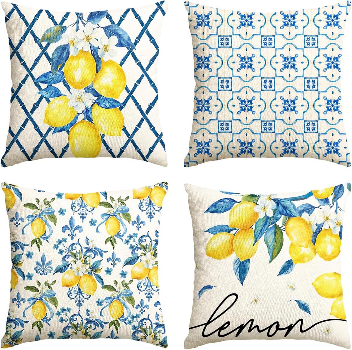 Vierkante 45x45 cm Weerbestendige Citroen Kussenhoezen - Decoratieve Tuinkussens