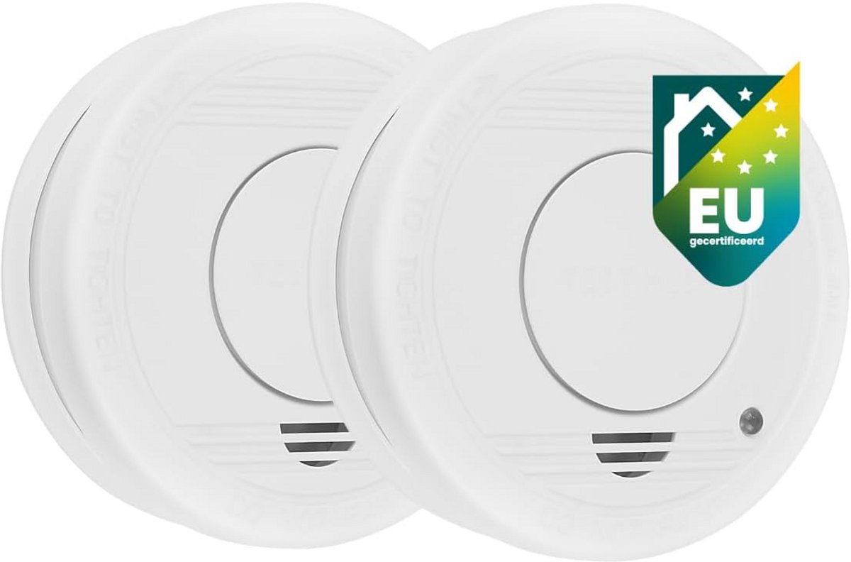 Rookmelder met batterij en testknop - 85 dB - 2 stuks - Wit