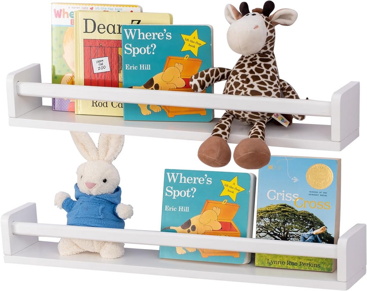 Drijvende planken voor kinderkamer - massief hout wandmontage set van 2 - boekenplanken en speelgoedopslag