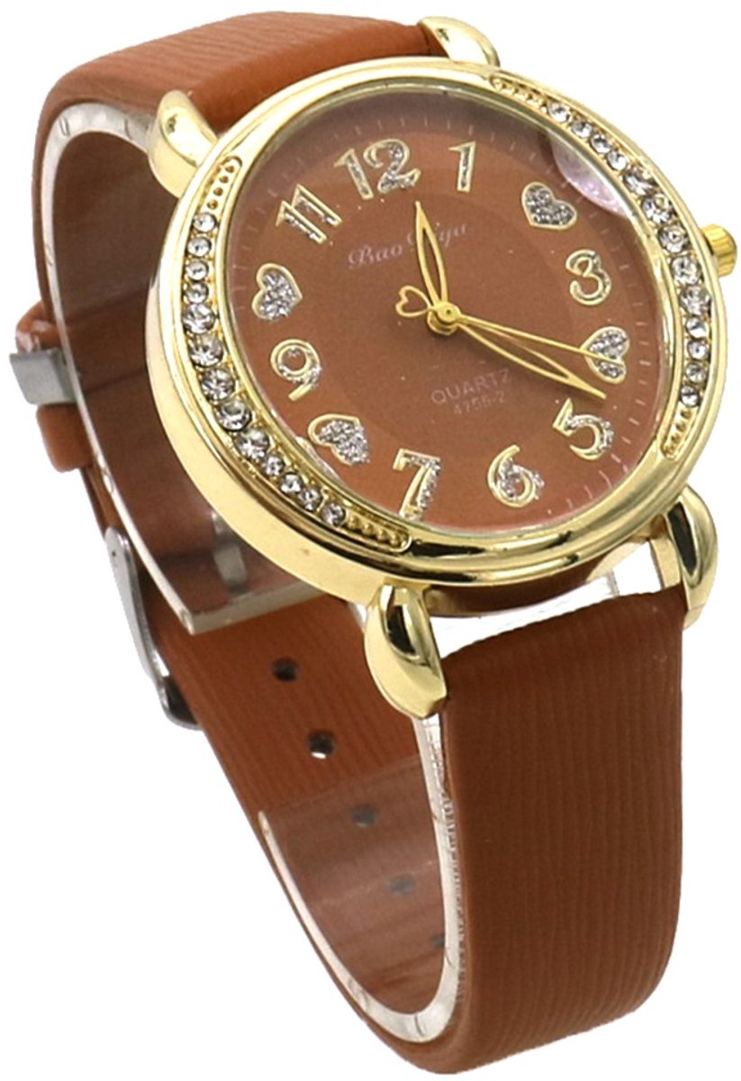 Horloge - quartz - PU band - bruin - 36 mm