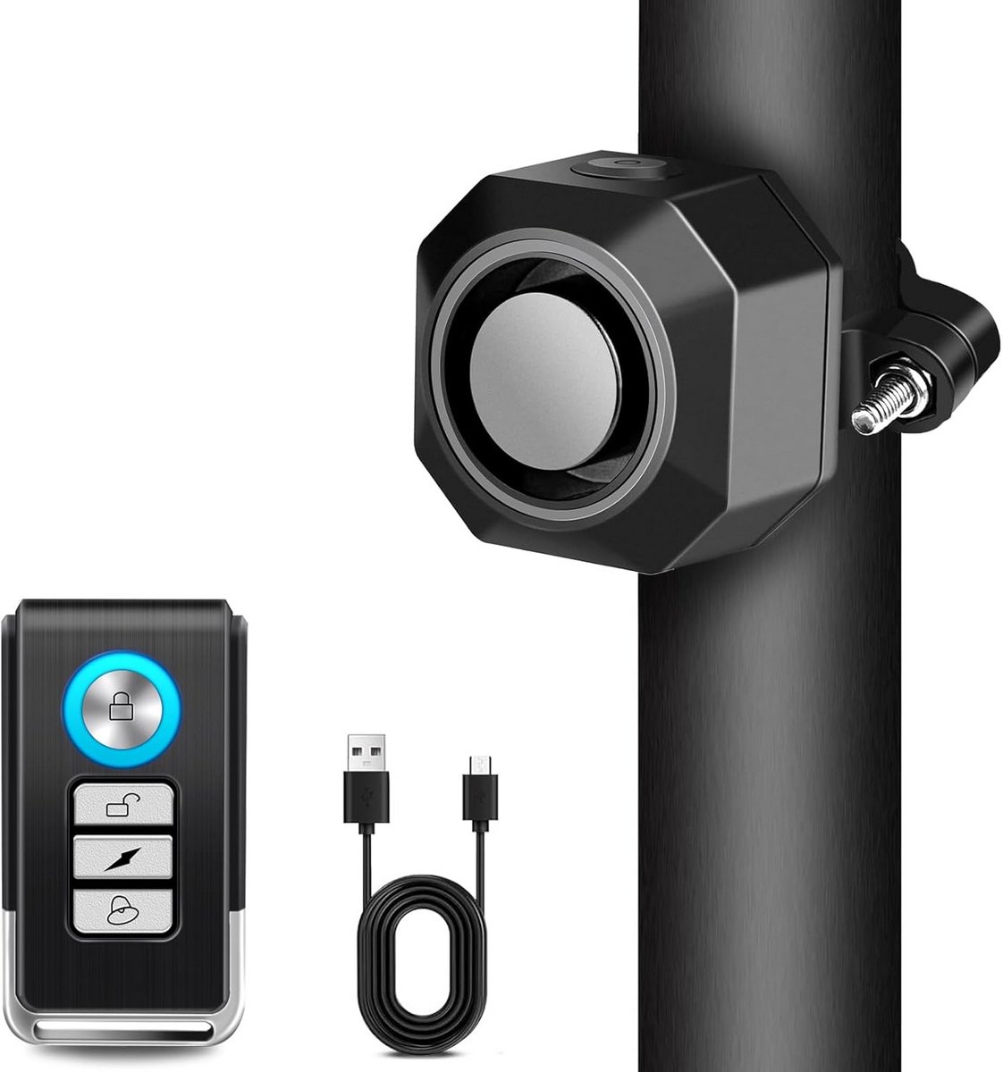 Draadloze Fietsalarm met Montage, Oplaadbare Anti-diefstal Vibratiealarm, 110dB Volume en Instelbare Sensor voor Motorfiets, Scooter en Caravan