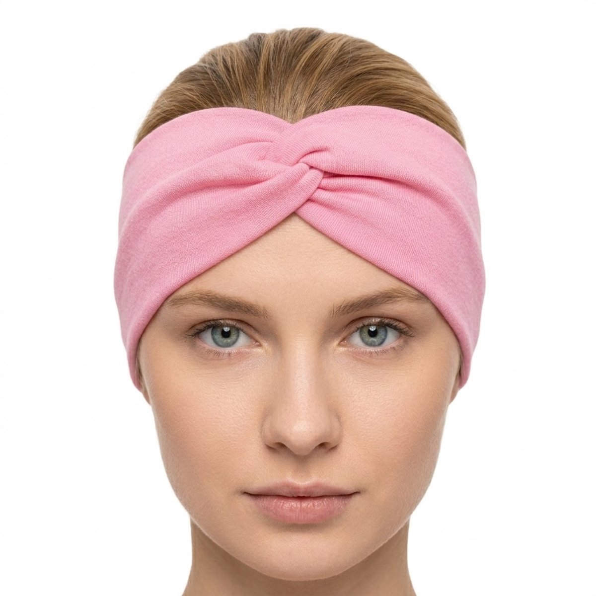 Roze elastische haarband met twistknoop voor dames – brede rekbare hoofdband – modieus en comfortabel haaraccessoire