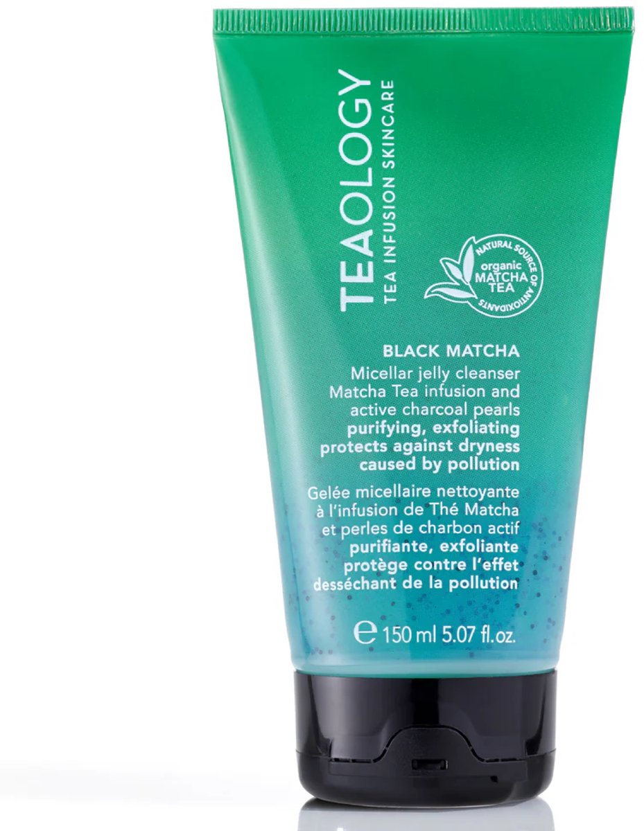 Teaology Black Matcha Micellar Jelly Cleanser – 3-in-1 Gezichtsreiniger, Peeling & Masker – Met Matcha & Actieve Houtskool – Diep Reinigend, Detox & Exfoliërend – Tegen Onzuiverheden, Talg & Make-up – 150 ml