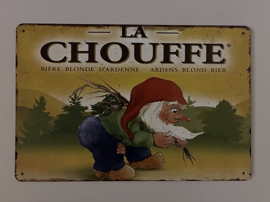 la chouffe Plaque murale en métal 20 x 30 cm - Mancave - Décoration murale - Plaques en métal - Plaques avec texte - Plaque en métal - Plaque publicitaire - Vintage - Pub - Bar - Café - Horeca - Rétro