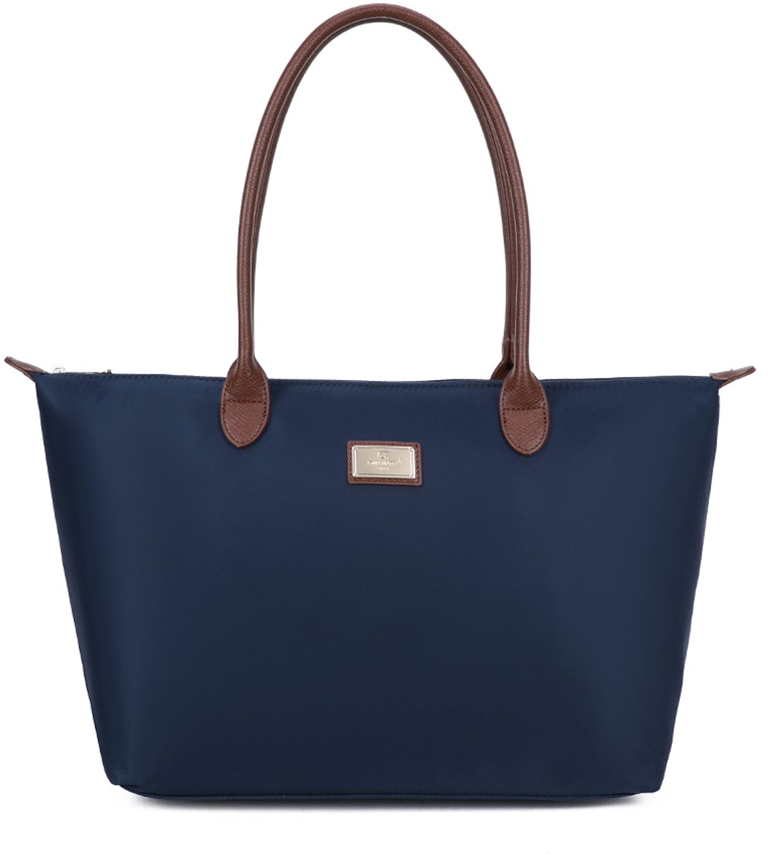 Gallantry® Grote Dames Schoudertas – Ruime Shopper Tas met Rits – Handtas met Bruine Handvatten – Werk Tas voor Laptop, School & Dagelijks Gebruik - D. Blauw