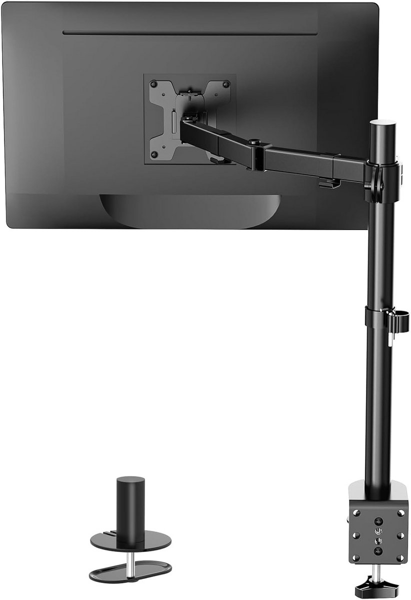 Enkele Monitorarm voor Schermen tot 27 Inch - Verstelbare Bureaumonitorstandaard met Kantel- en Draaimogelijkheden - VESA 75 en 100 mm - Zwart