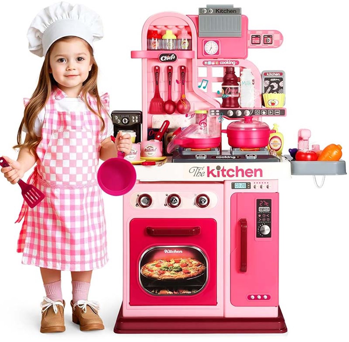 Keukenspeelgoedset Voor Kinderen - Spelkeuken Met Geluid En Licht - Keukenspeelgoed Voor Jonge Kinderen Van 1-5 Jaar (Roze)