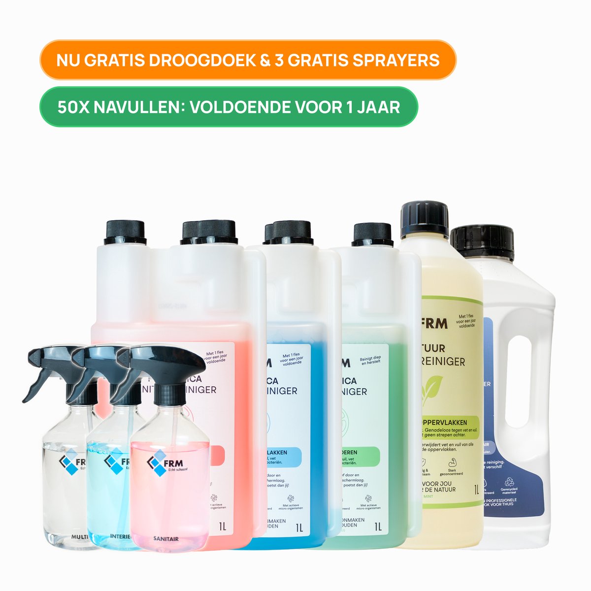 FRM Probiotica 5in1 startpakket Sanitair, Interieur, Vloerreiniger + Speed ontvetter + Deep Clean - Schoomaakset Huis - Tot 7 dagen actief