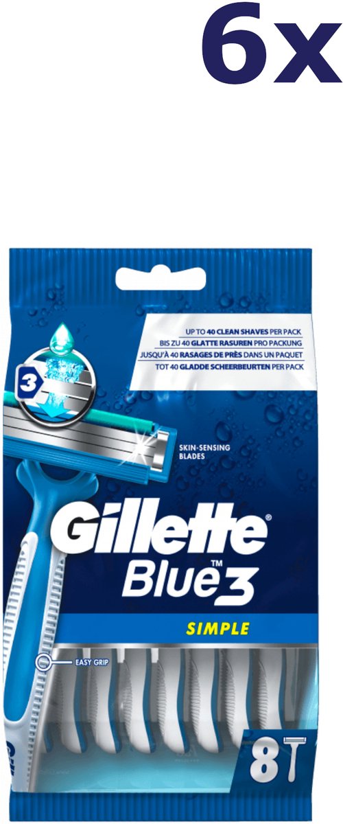 6x Gillette Blue3 - wegwerpscheermesjes - simple 8st