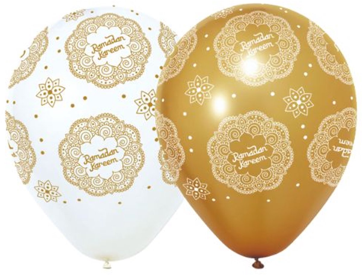 Ballonnen Ramadan Kareem Wit & Goud - 6 stuks