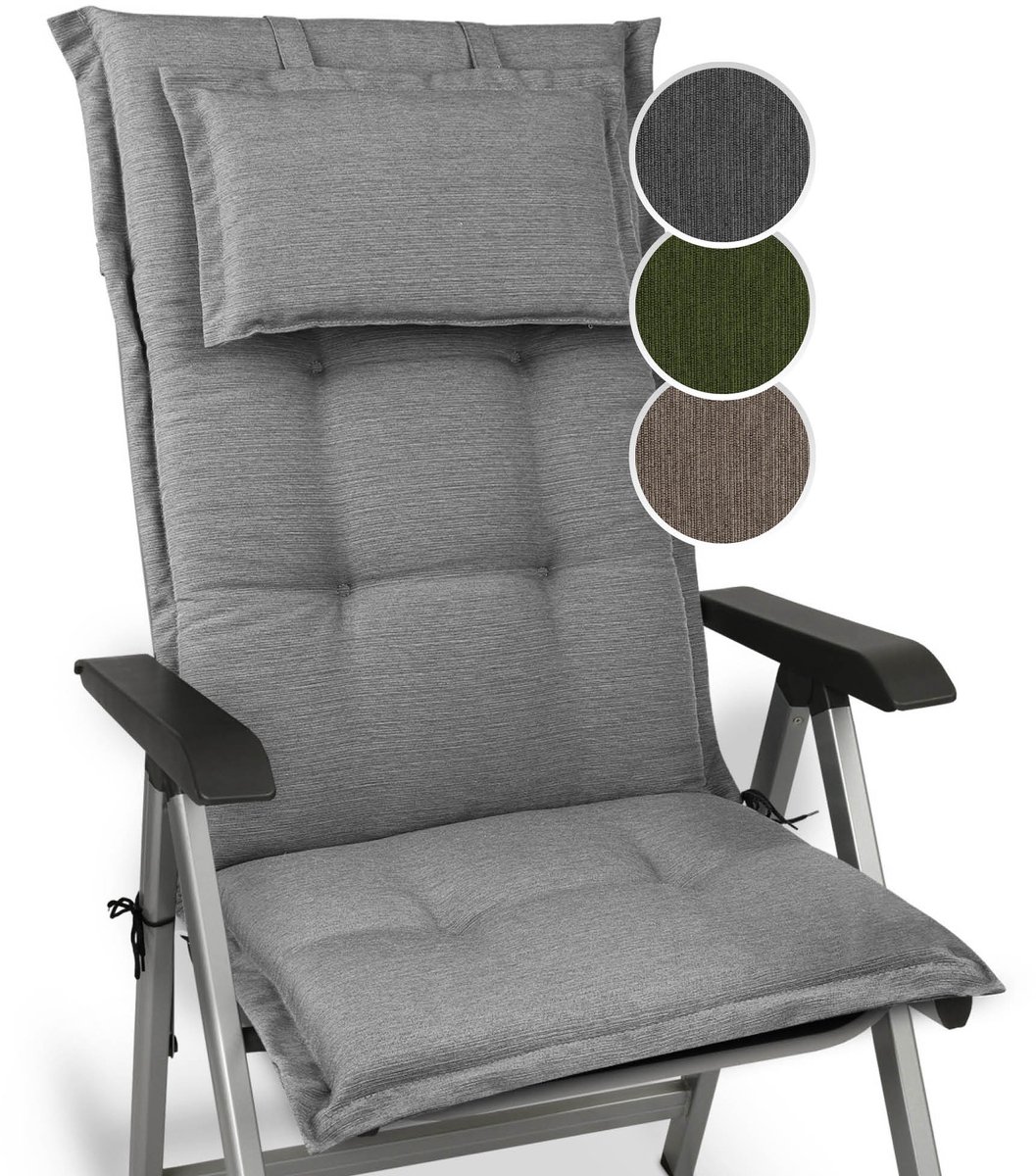 Beautissu Tuinkussen Hoge Rug Zitkussen 120x52cm HighLux HL – Set van 7 Stoelkussen voor Tuinstoelen 7cm dik Lichtgrijs – Made in EU