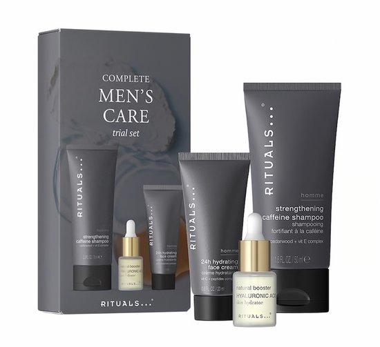 Rituals - Skincare Set voor Mannen - Hydraterende Gezichtscrème 20 ml + Natural Booster Serum 6.5 ml + Shampoo 50 ml - Giftset Man - Geschenkset - Cadeaudoos - Cadeauset - Cadeaus Heren - Dagcrème - Creme - Gezichtsverzorging - Homme Producten